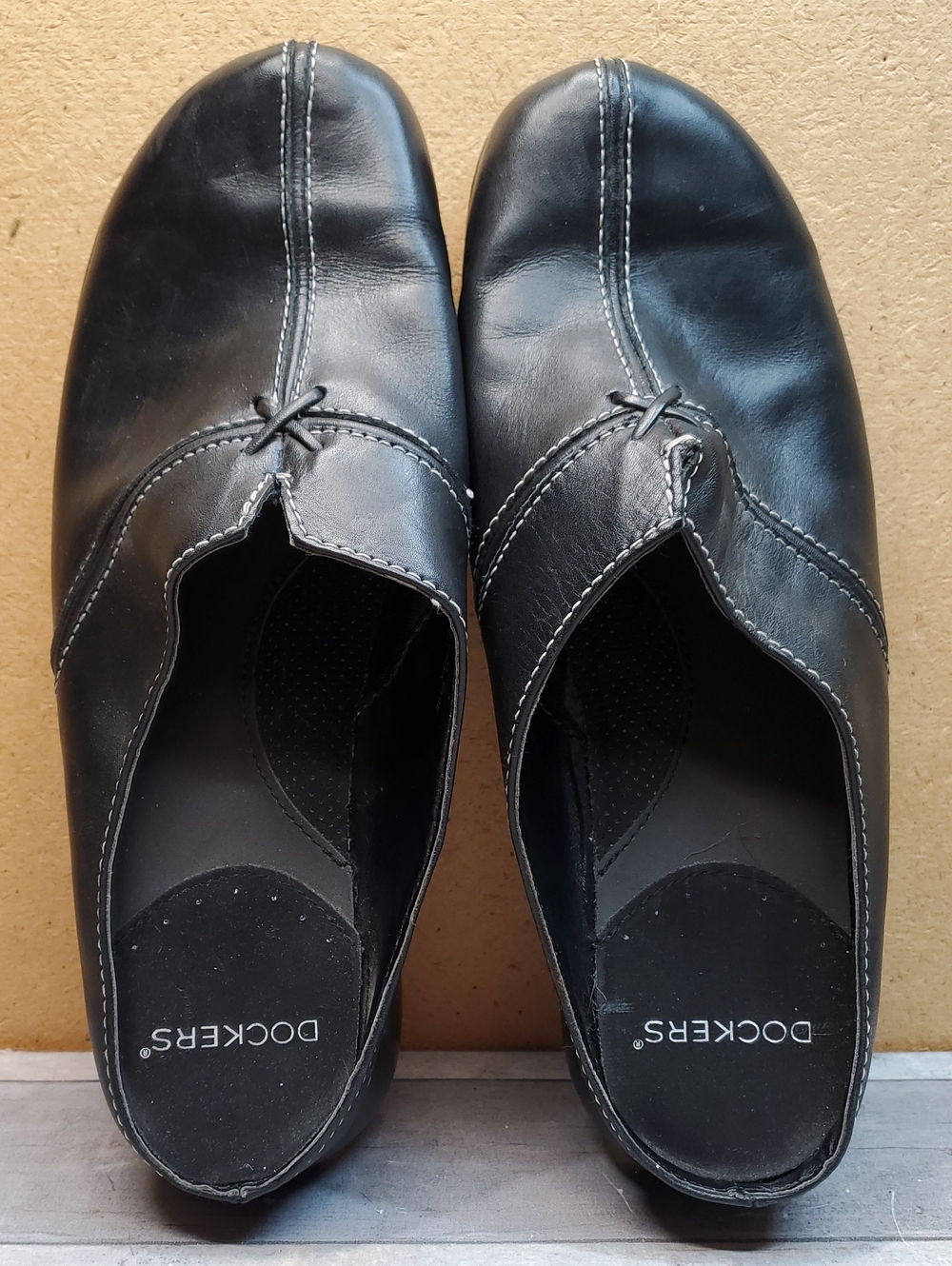 Dockers Darcie Black Leather Slip-On Mules Size 8W
